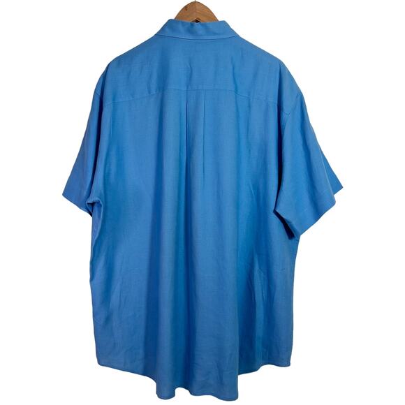 J Crew Mens 100% Linen Blue Button Down Shirt Short Sleeve Size XL Vacation Golf - Picture 2 of 9